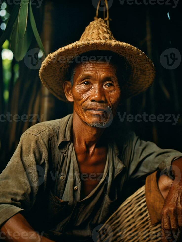 asiatisk man från de tidigt 1900 -talet färgad gammal Foto ai generativ