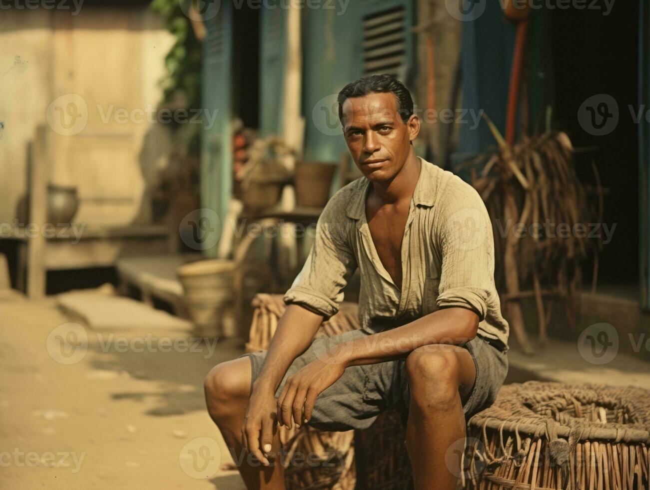 brasiliansk man från de tidigt 1900 -talet färgad gammal Foto ai generativ