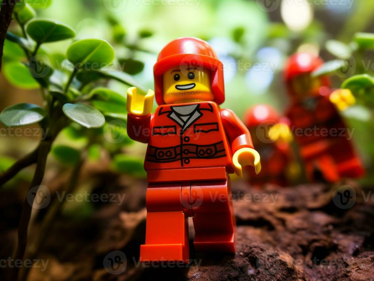 LEGO karaktär går ombord på episk äventyr med vänner ai generativ foto
