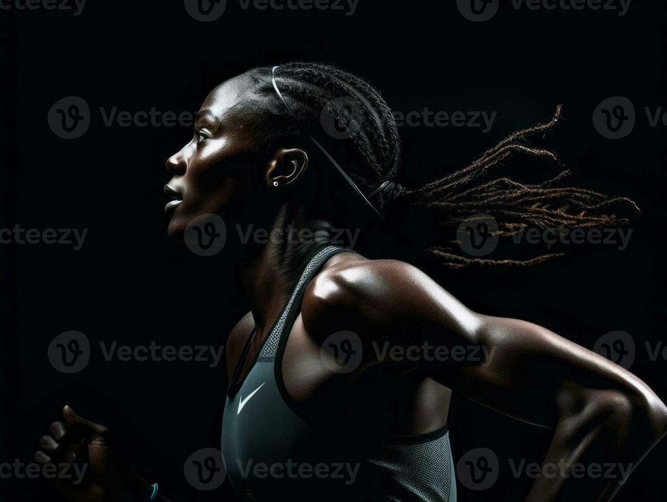 dynamisk fotografera av kvinna idrottare ai generativ foto