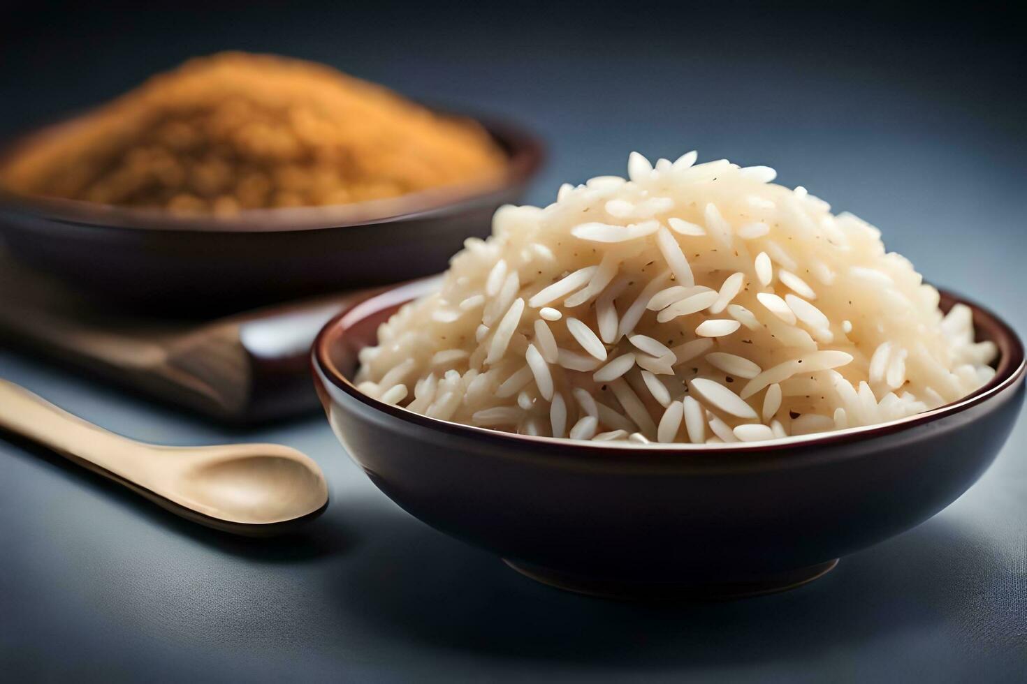 vit ris och kryddor i en skål. ai-genererad foto