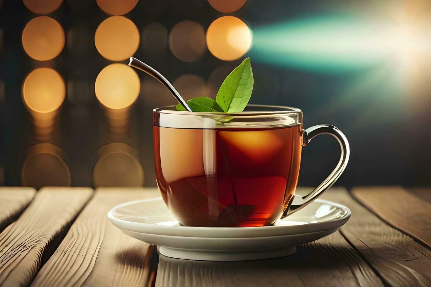 en kopp av te med en blad på de sida. ai-genererad foto