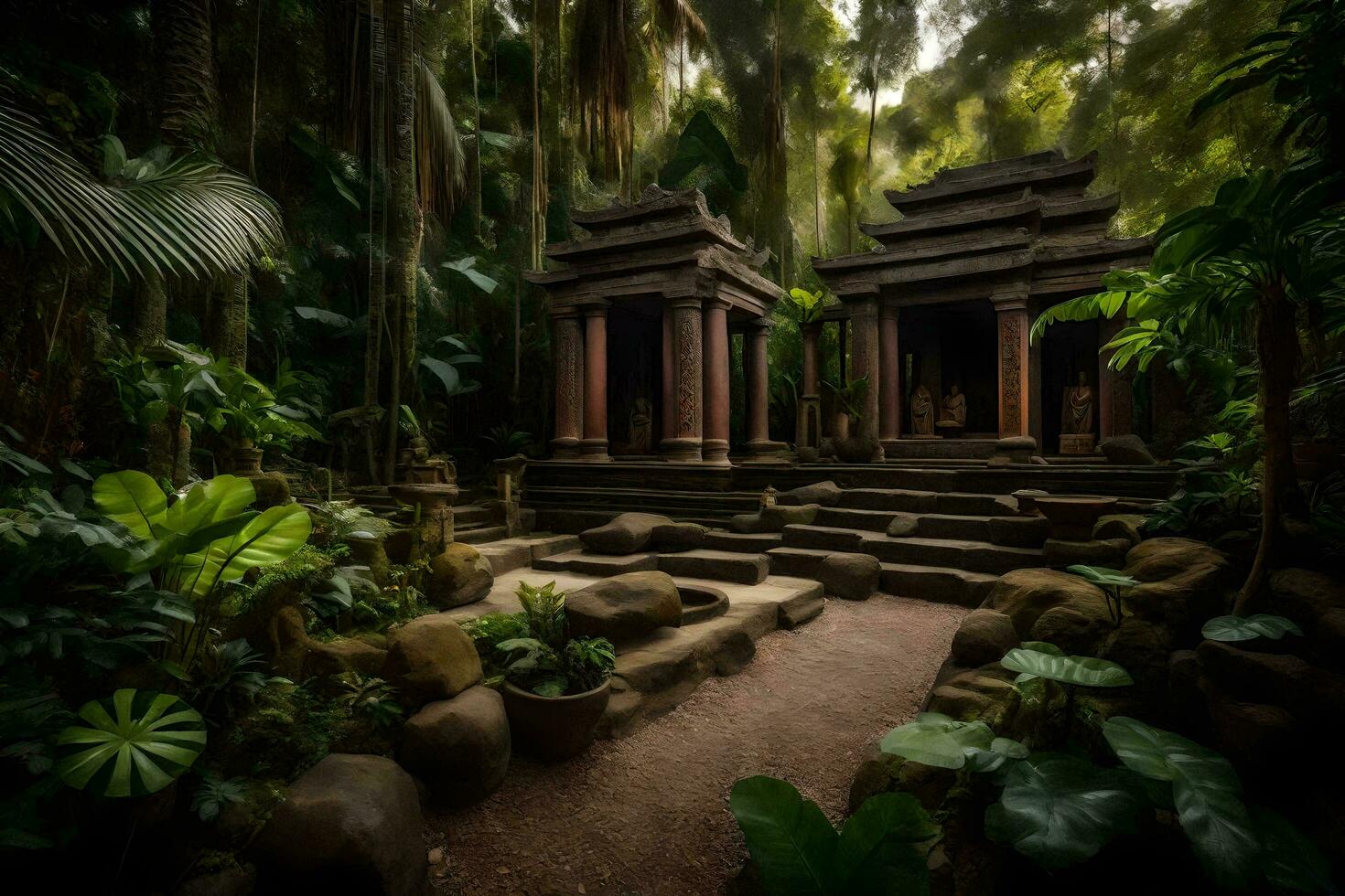 de tempel av de död- i de djungel. ai-genererad foto