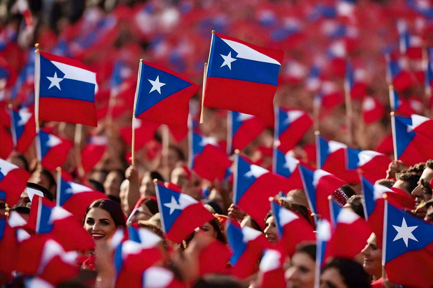 chilenska människor Vinka flaggor under en samling i främre av de president- palats i Chile. ai-genererad foto