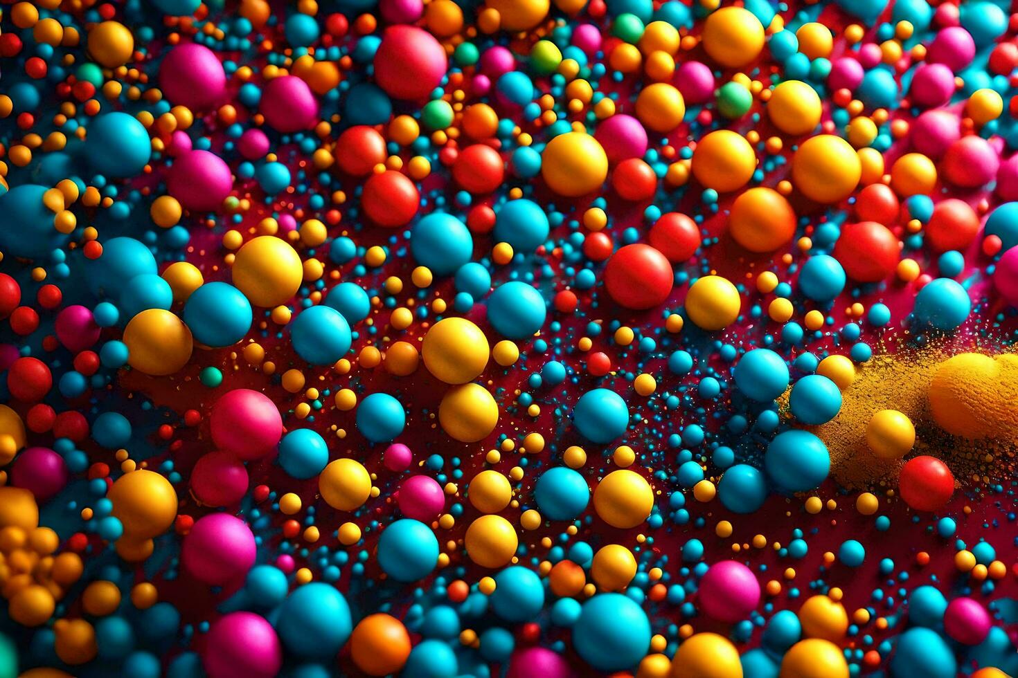 färgrik bollar är spridd på en svart bakgrund. ai-genererad foto