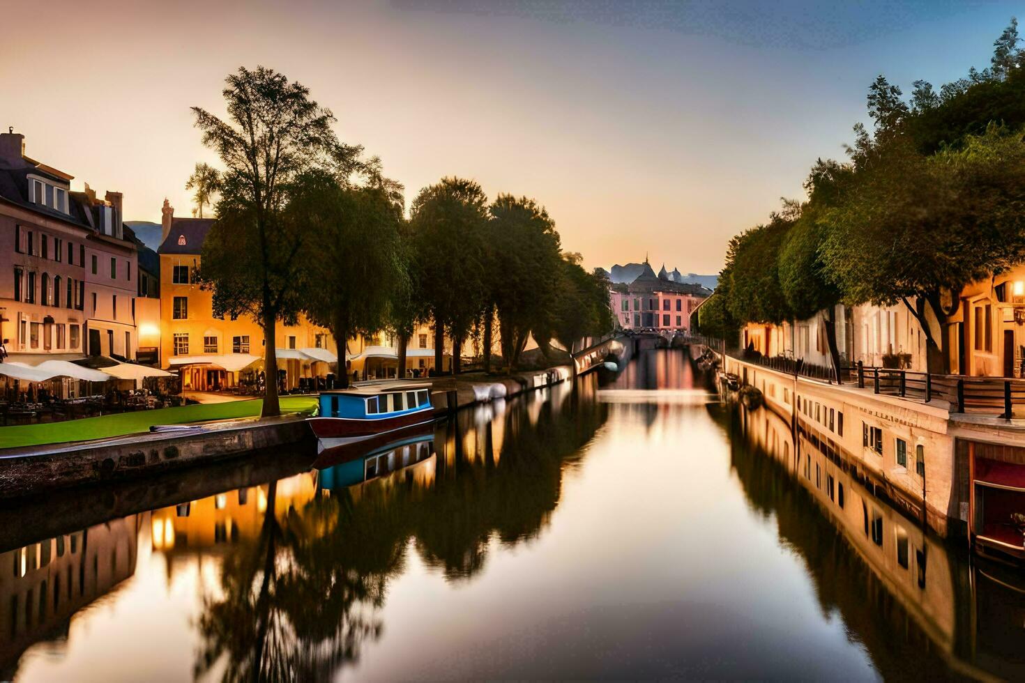 de kanal i lyon på solnedgång. ai-genererad foto