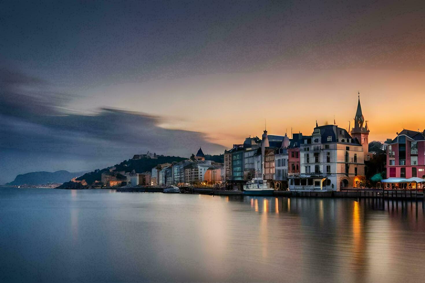 de stad av lyon, schweiz på solnedgång. ai-genererad foto