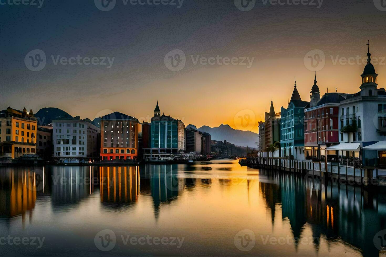 de stad av Luzern, schweiz, på solnedgång. ai-genererad foto