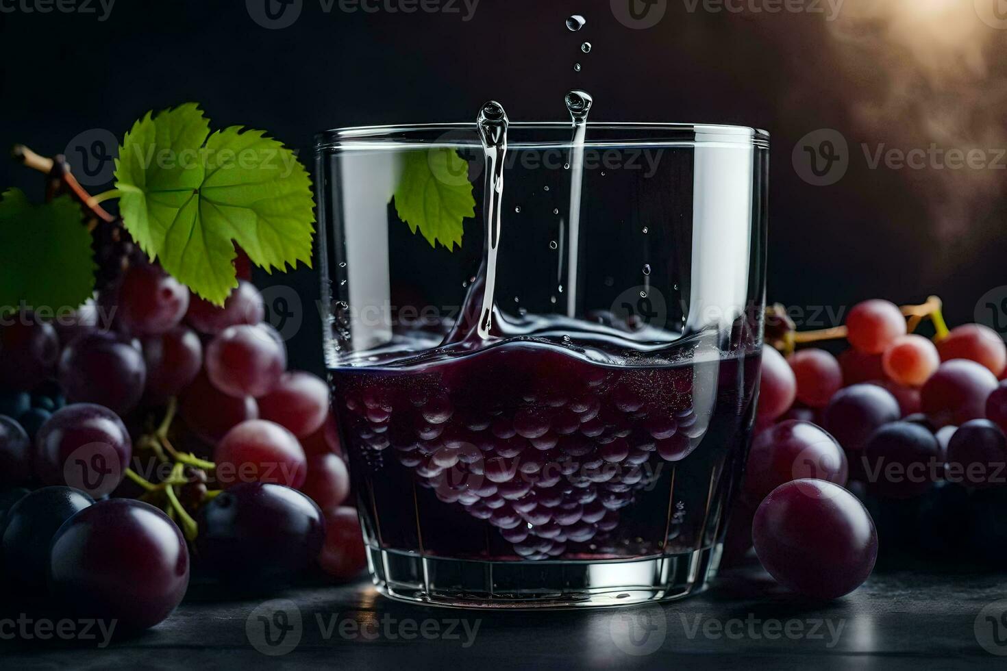en glas av röd vin med vindruvor. ai-genererad foto