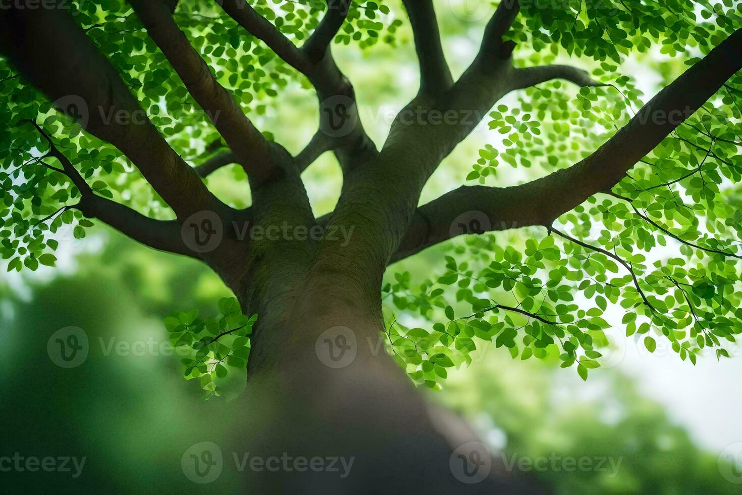 en träd är visad i de distans med grön löv. ai-genererad foto
