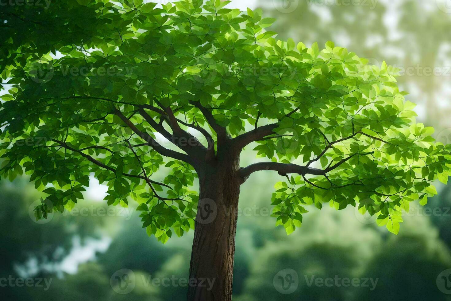 en träd är visad i främre av en grön bakgrund. ai-genererad foto