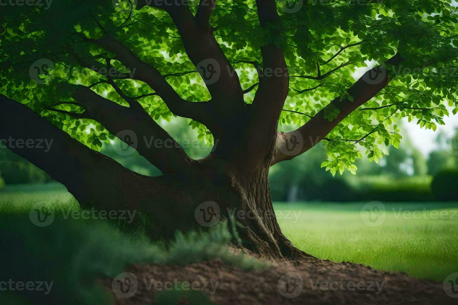 en träd i de mitten av en fält. ai-genererad foto