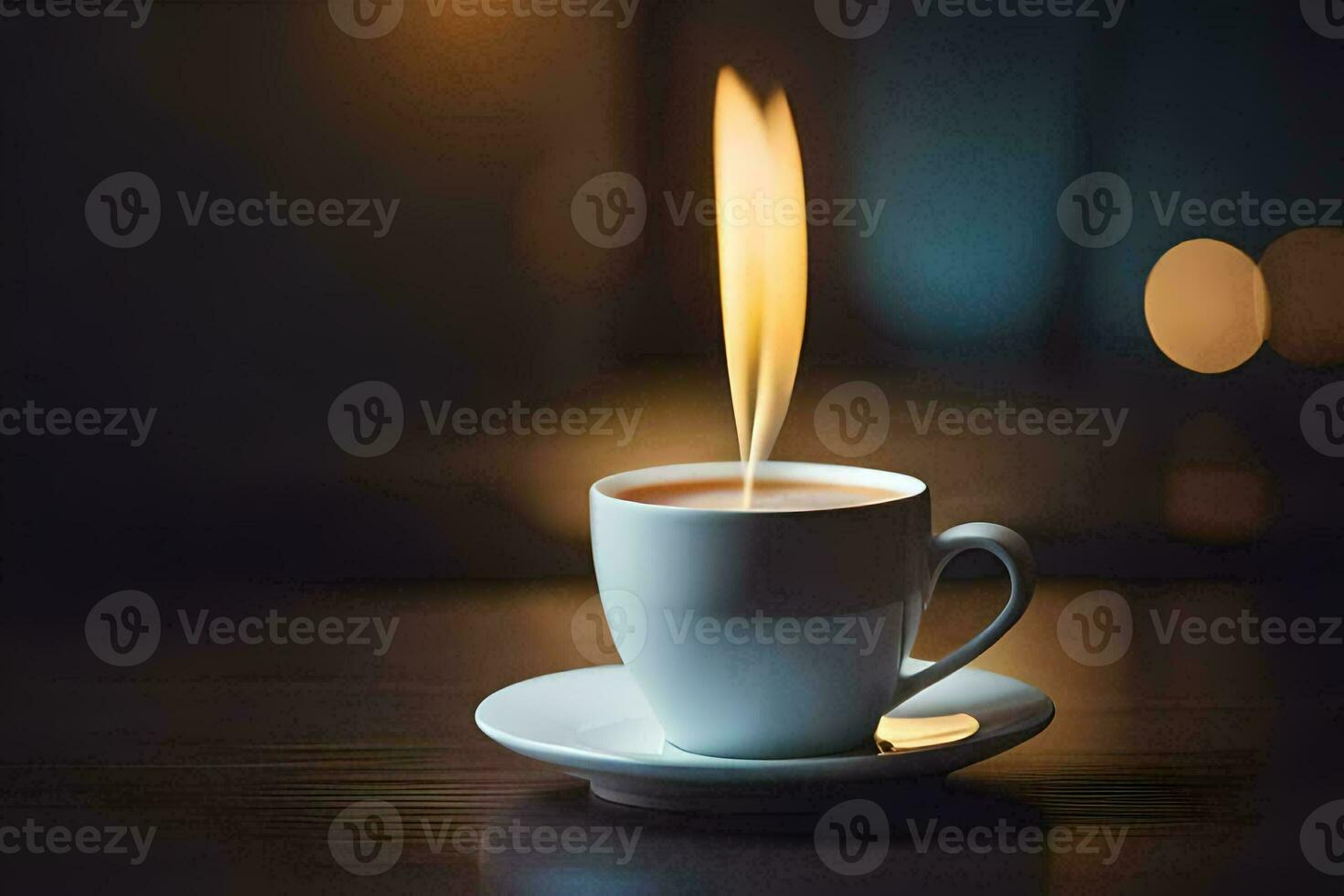 en kopp av kaffe med en flamma kommande ut av Det. ai-genererad foto