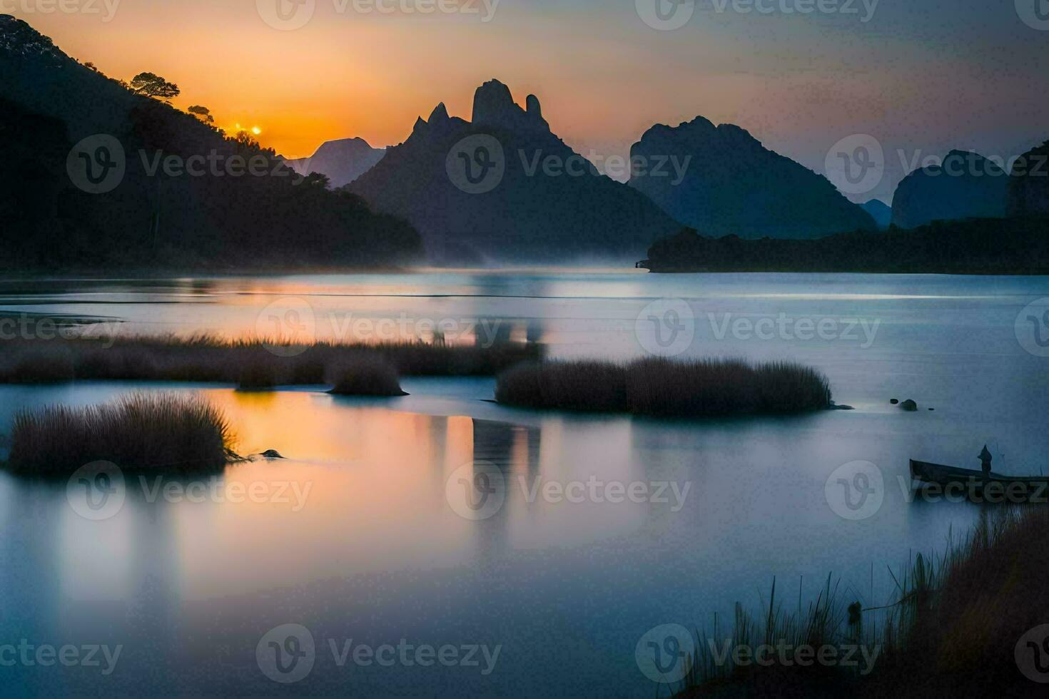 de soluppgång över de li flod i vietnam. ai-genererad foto