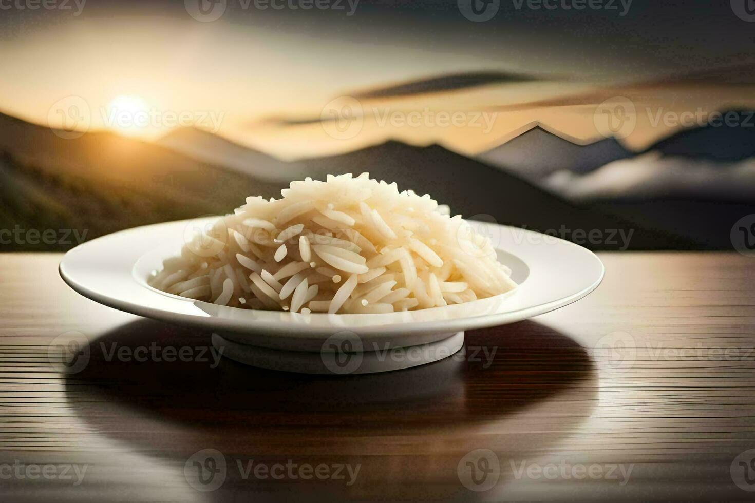 ris i en skål på en tabell. ai-genererad foto