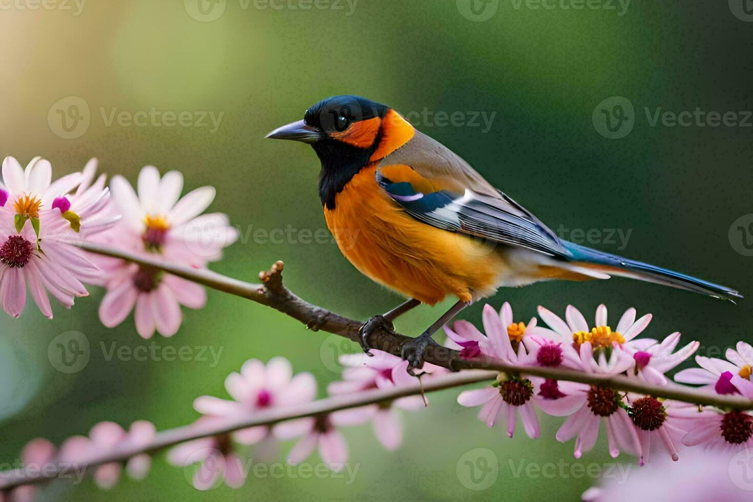 Foto tapet fågel, de blommor, de fågel, de blommor, de fågel, de blommor,. ai-genererad