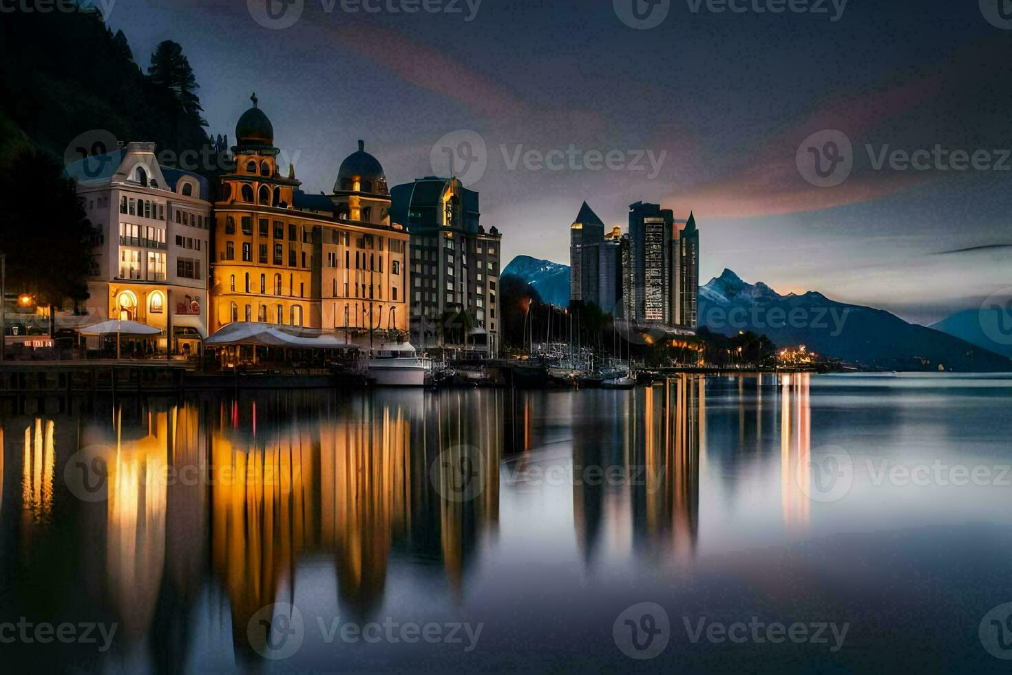 de stad av lusern, schweiz. ai-genererad foto