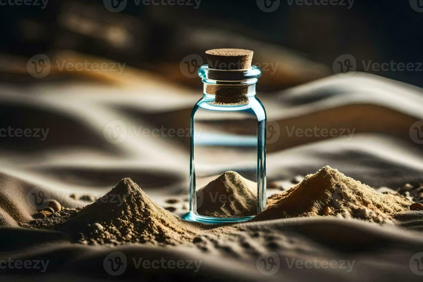 en flaska av sand och sand i de öken. ai-genererad foto