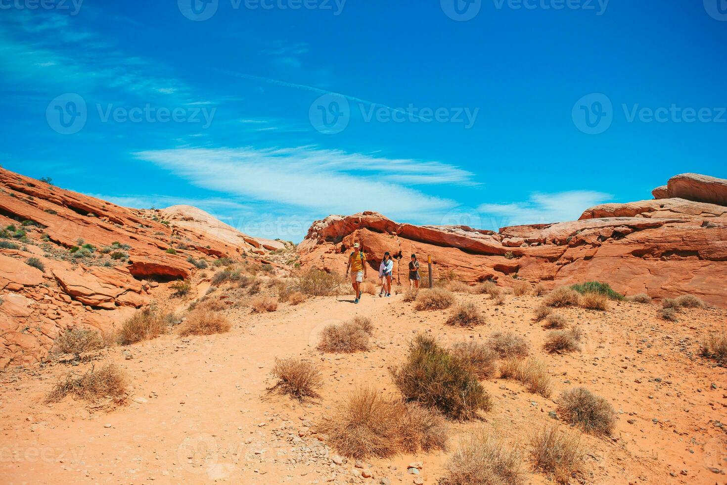 familj av far och barn njut av de se av de sedona landskap foto