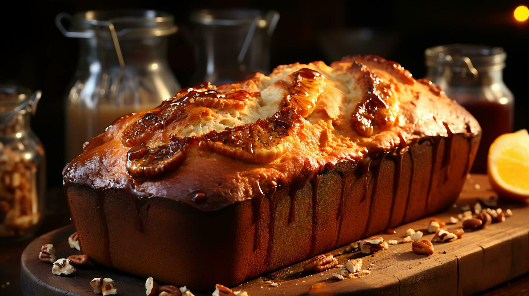 utsökt banan bröd rulla hemlagad bakad varor på de tabell i de kök foto