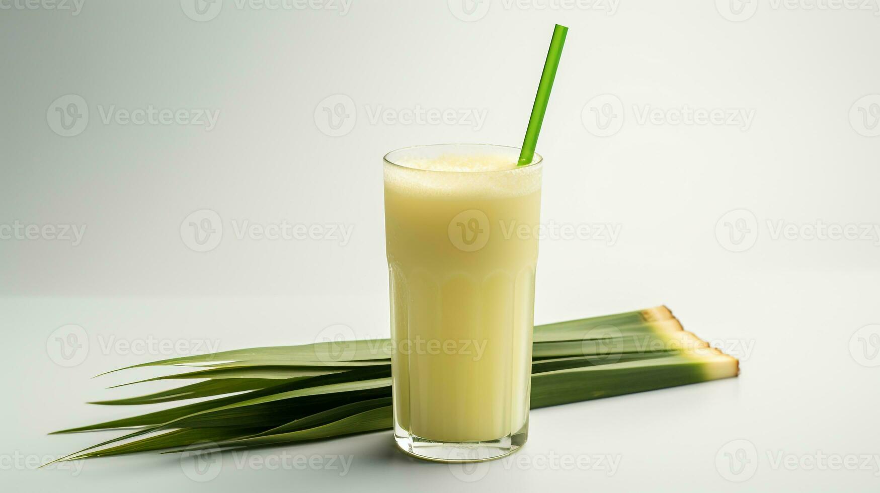 Foto av en sockerrör juice isolerat på platt vit bakgrund. generativ ai