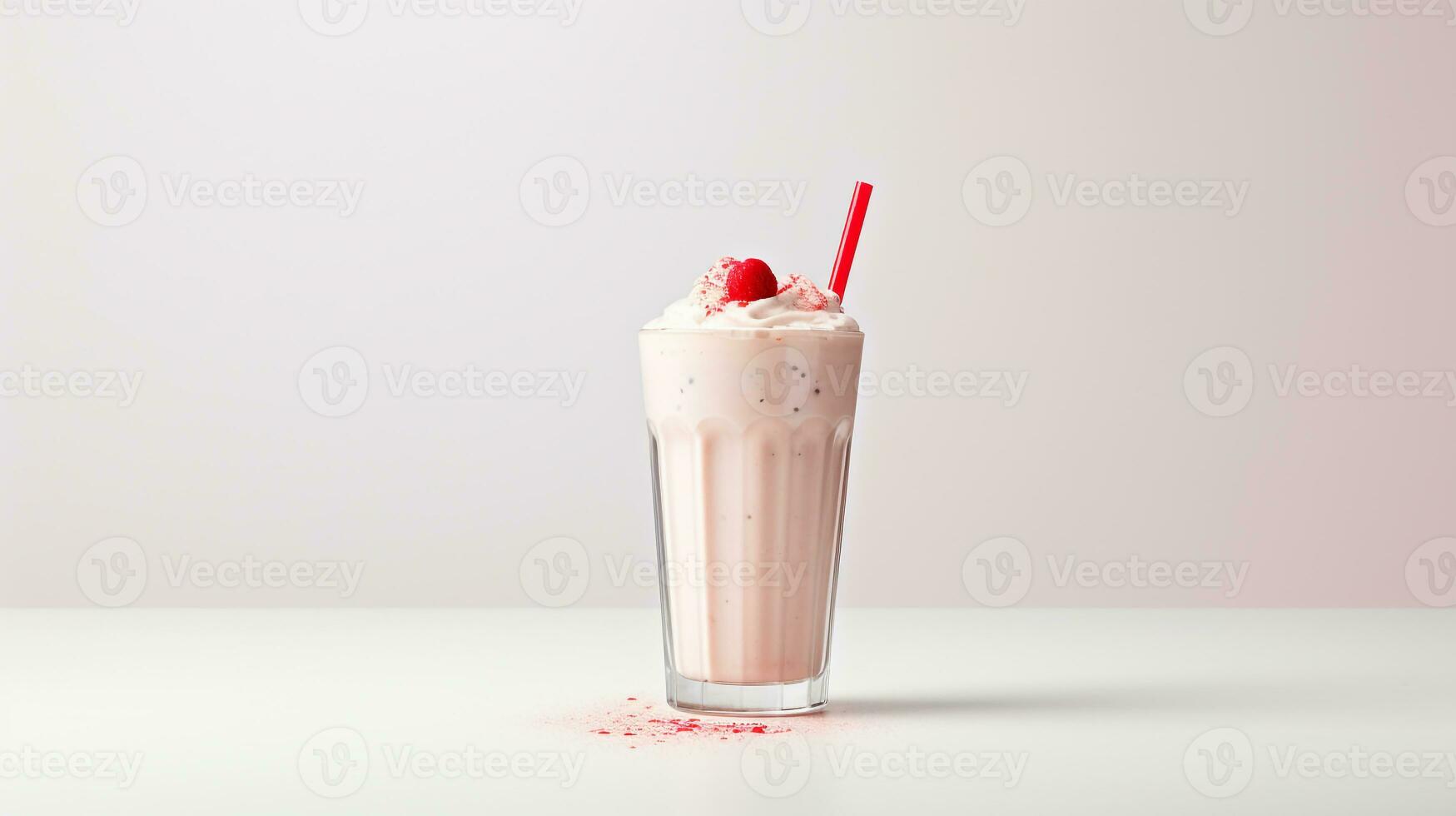 Foto av en milkshake isolerat på platt vit bakgrund. generativ ai