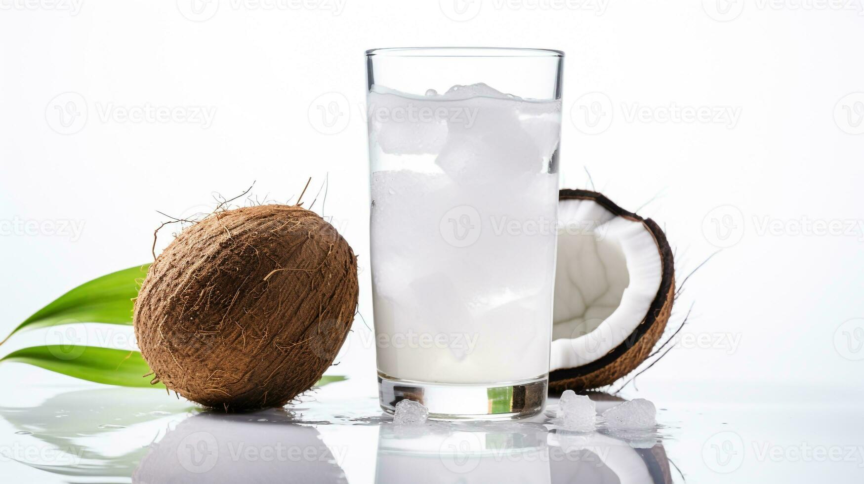 Foto av en kokos vatten dryck isolerat på vit bakgrund. generativ ai
