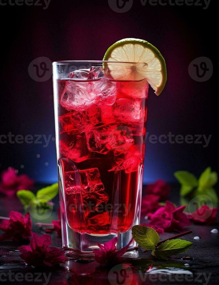 Foto av några hibiskus iced te dryck elegant pläterad på en tabell. generativ ai