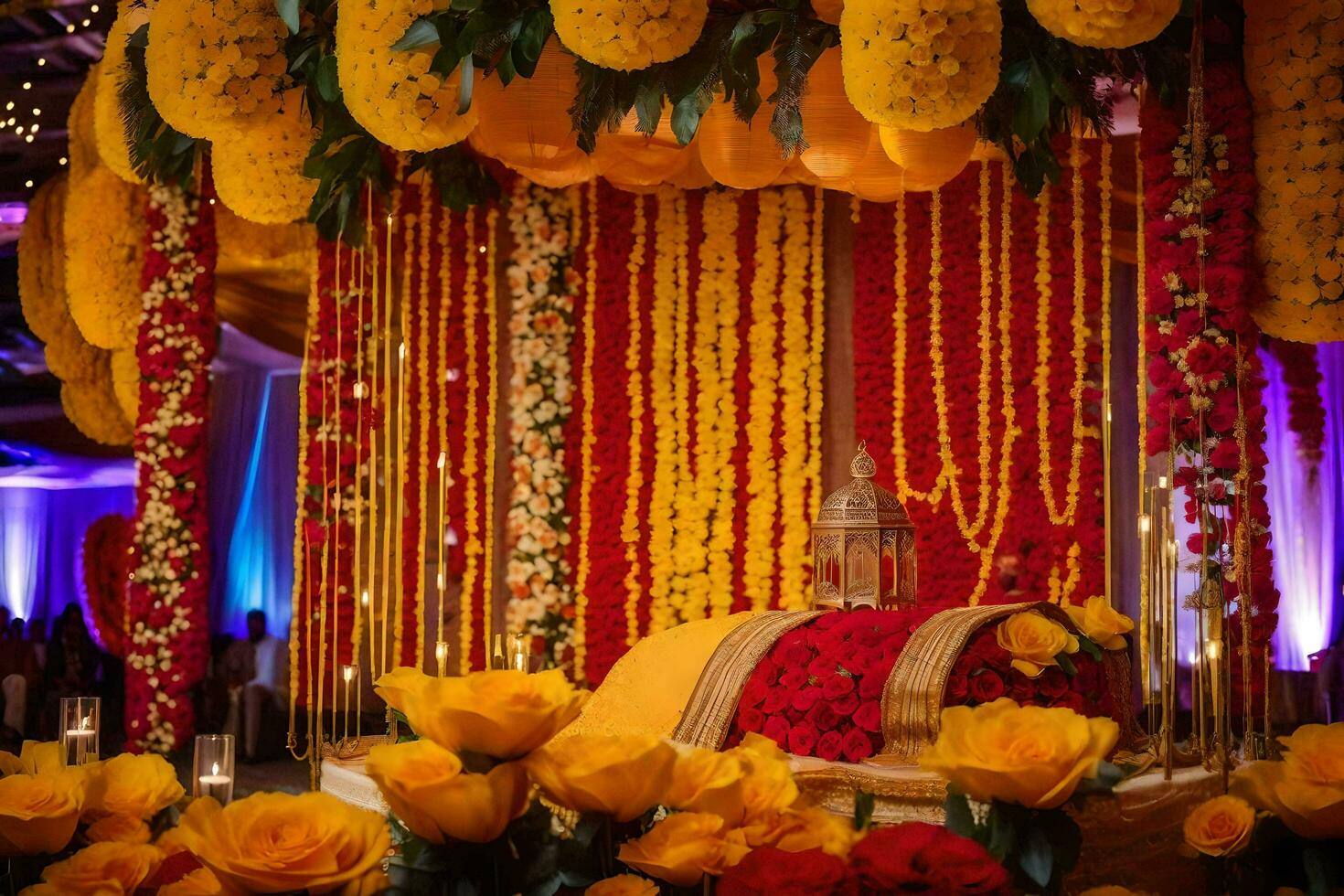 indisk bröllop dekor på de stor ole ekar hotell. ai-genererad foto