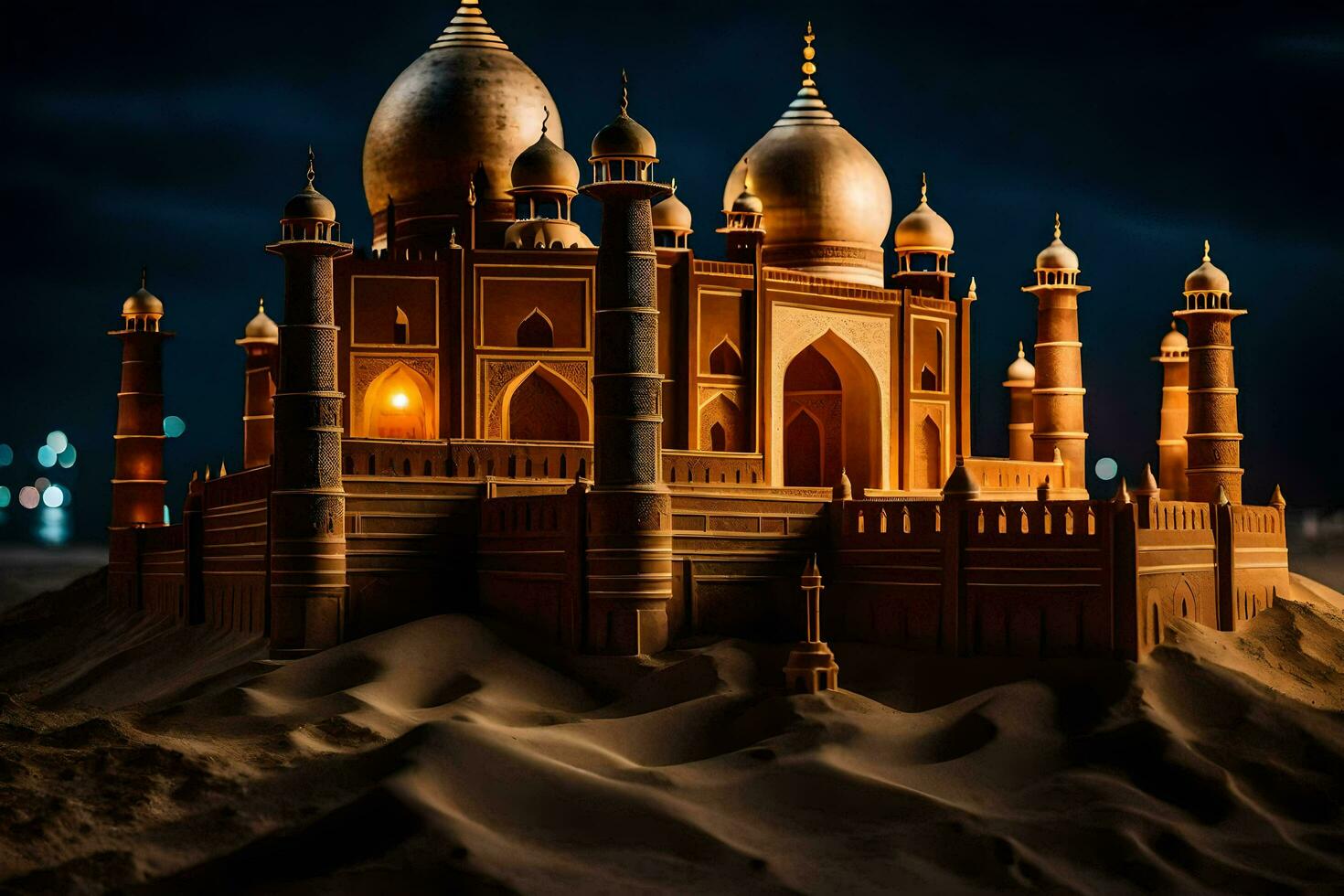 en sand slott tillverkad ut av sand. ai-genererad foto