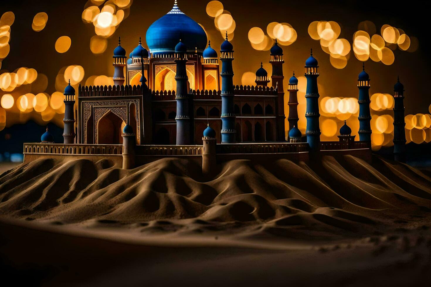 en modell av en taj mahal i de öken. ai-genererad foto