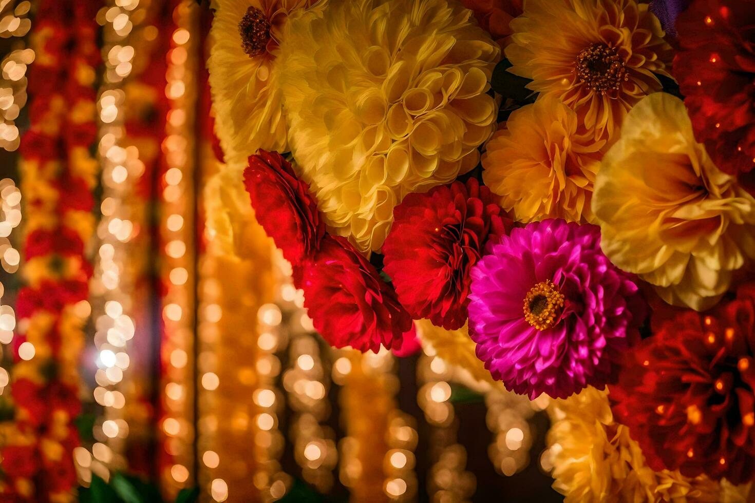 en färgrik arrangemang av blommor i en rum. ai-genererad foto