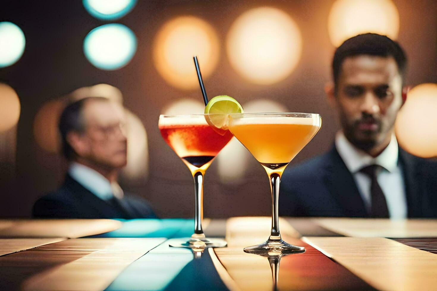 två cocktails på en bar tabell. ai-genererad foto