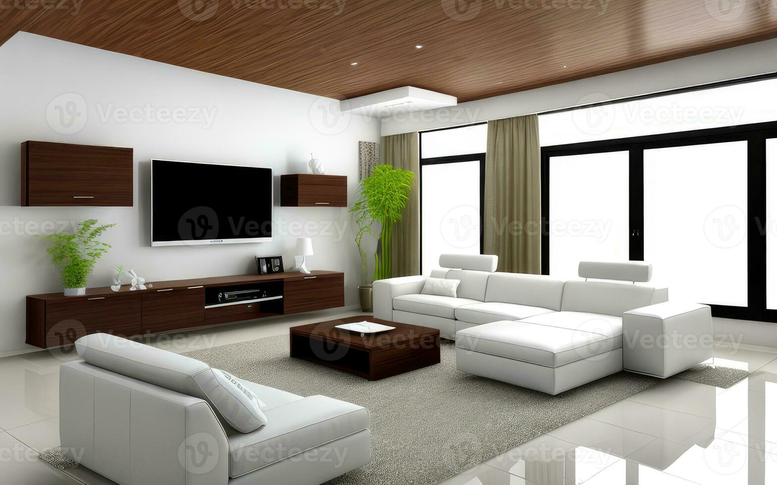 fotorealistisk interiör levande rum inomhus- eleganta modern skapas med ai generativ foto