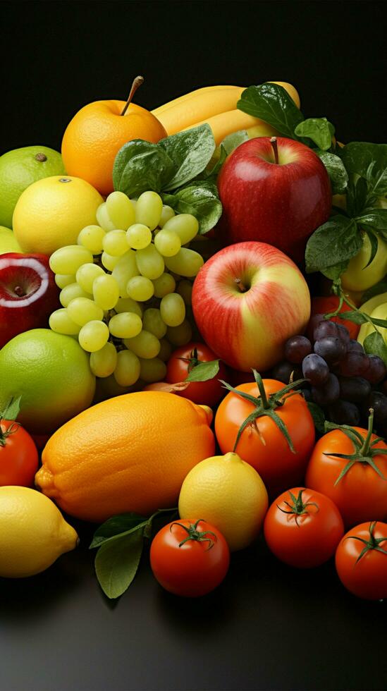 grupp av annorlunda frukt och grönsaker ai genererad foto