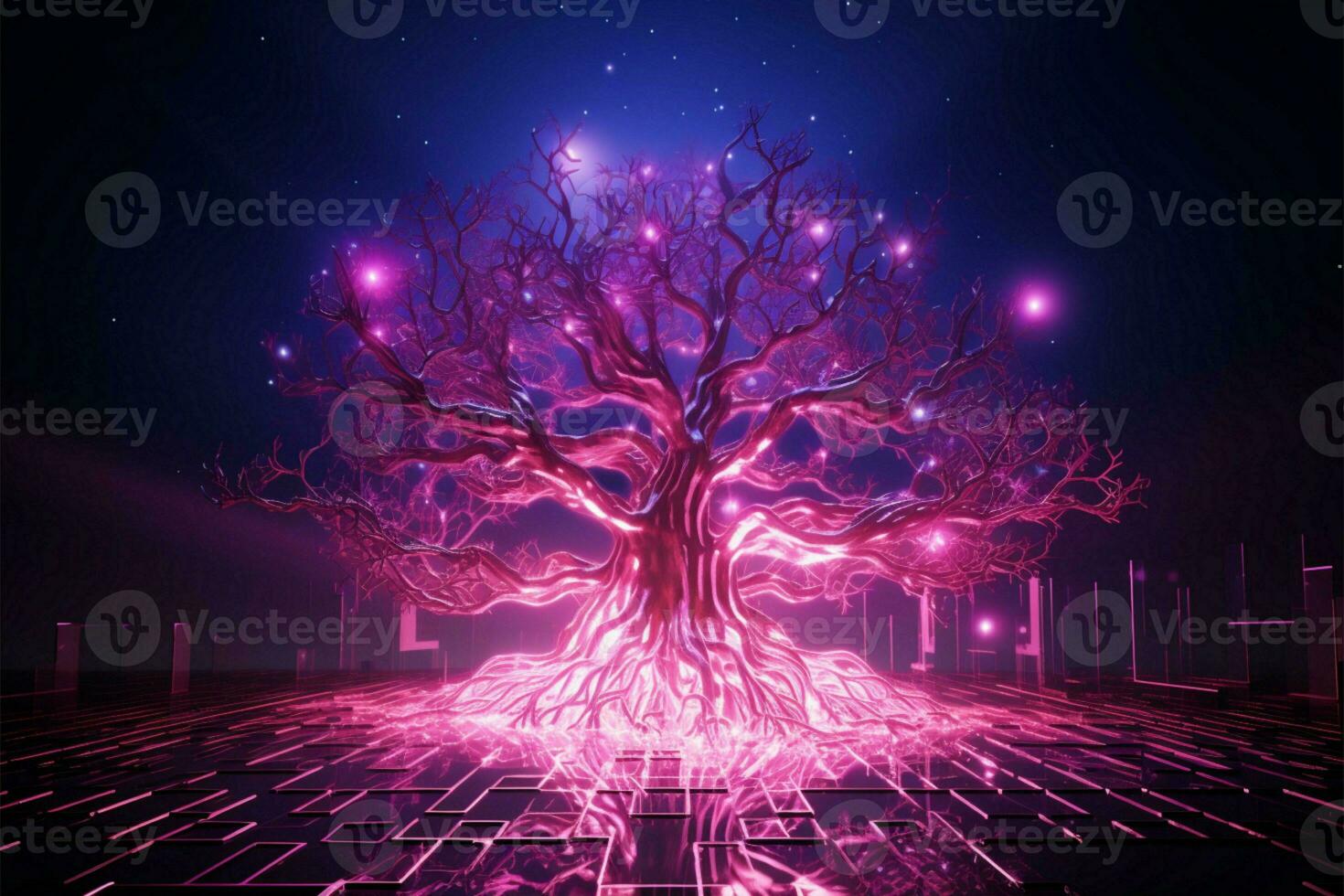 eterisk krets träd rosa och lila texturer i 3d tolkning ai genererad foto