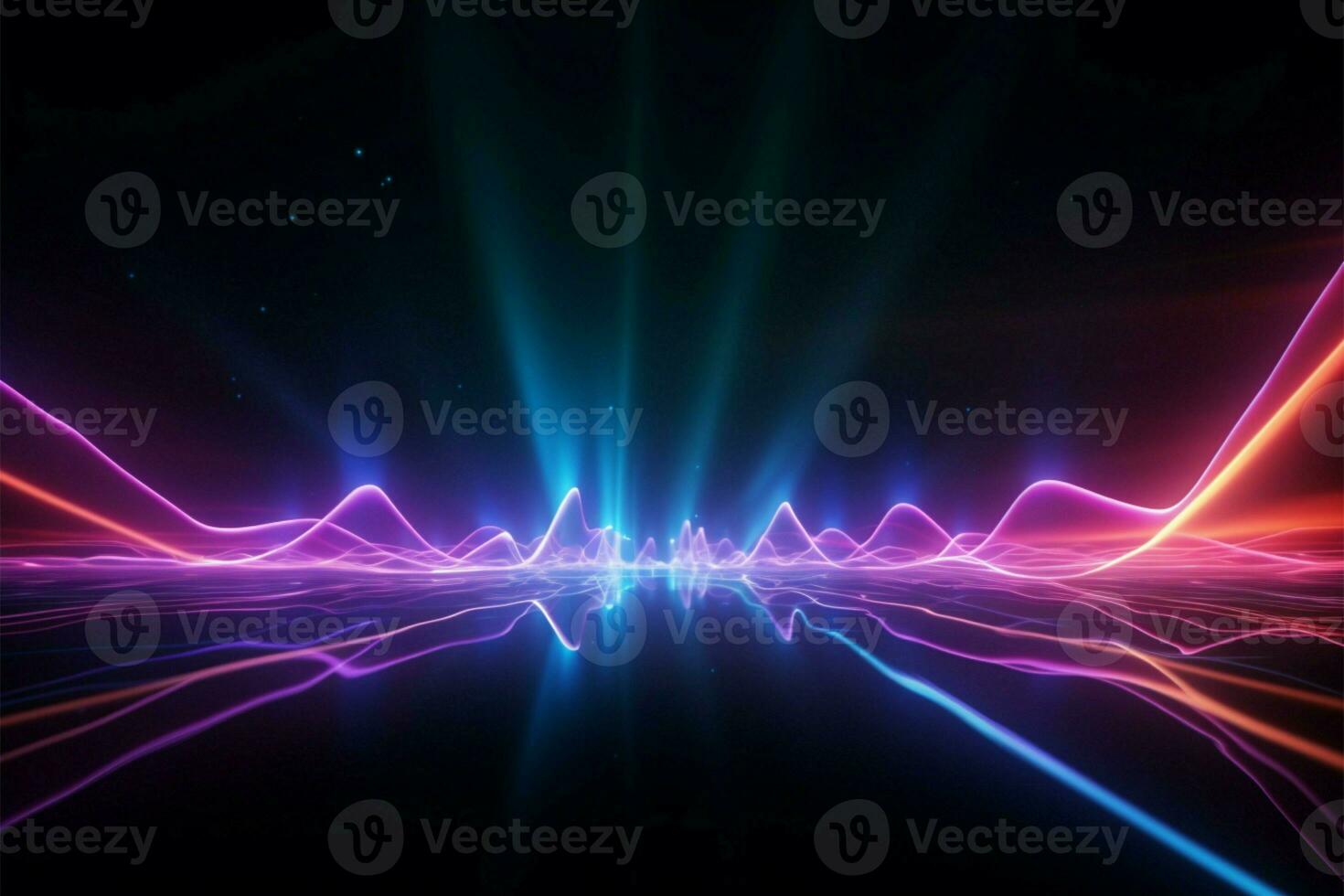 spektakulär uv spektrum laser visa i 3d framställa bakgrund ai genererad foto