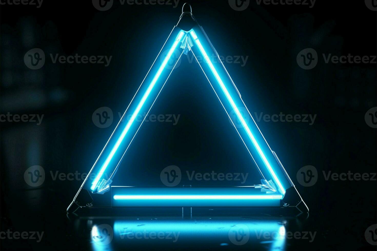 levande blå neon triangel element lägger till en djärv, modern Rör ai genererad foto