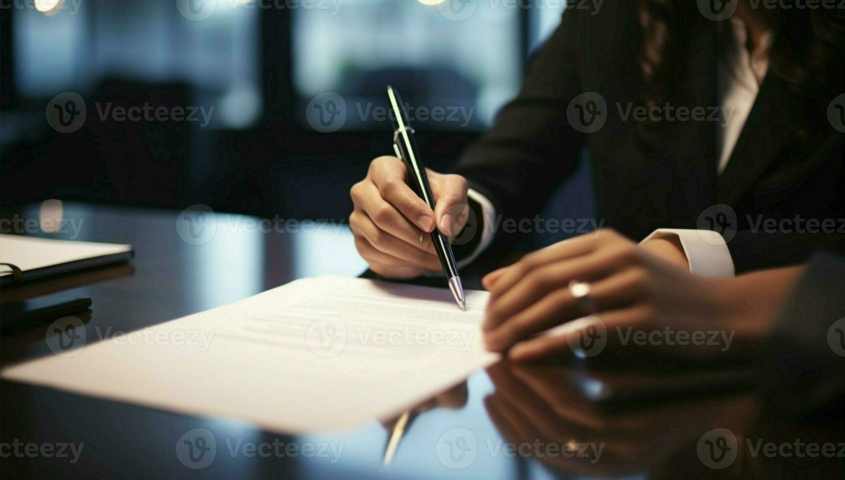 i en beskurna bild, affärsman passerar kontrakt till kvinna för signering ai genererad foto