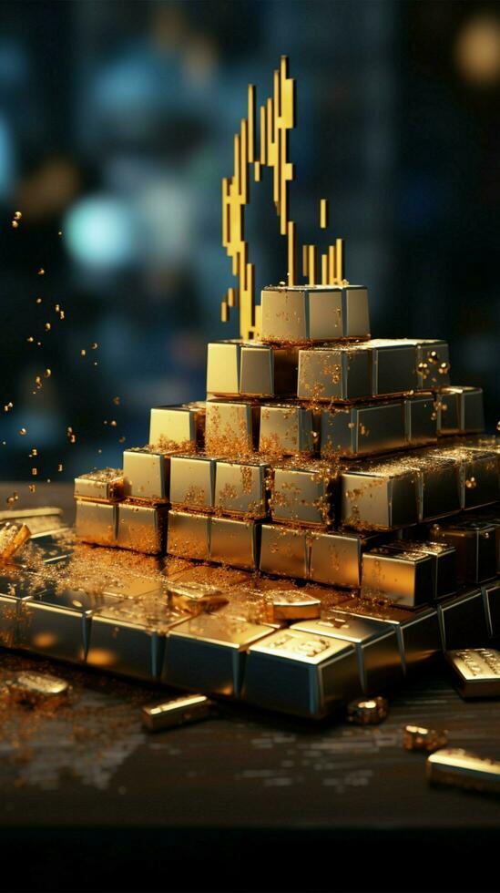 investering fusion guld bar på lager Graf, symboliserar rikedom ackumulation och finansiell tillväxt vertikal mobil tapet ai genererad foto