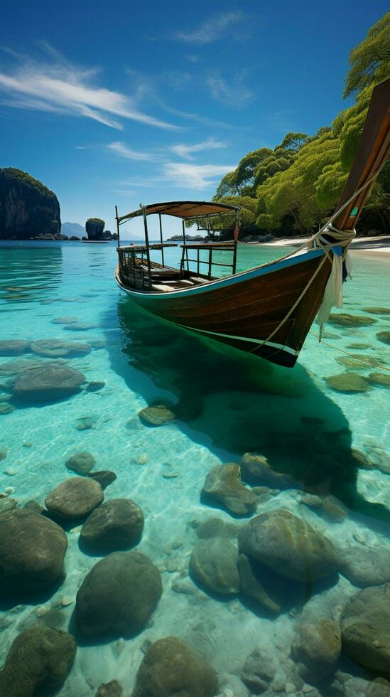 andaman hav charm, patong strand, lång svans båtar, lyx kryssning form idyllisk landskap vertikal mobil tapet ai genererad foto