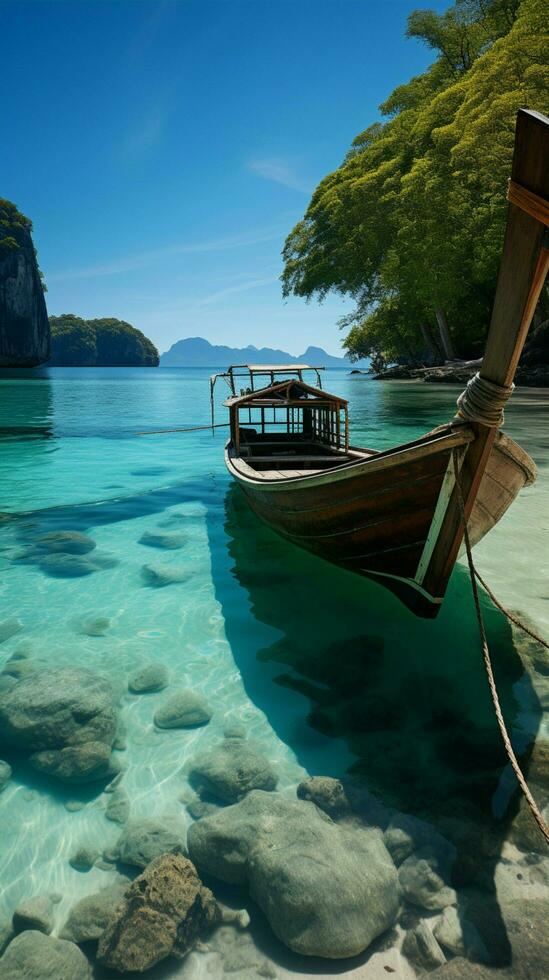 andaman hav charm, patong strand, lång svans båtar, lyx kryssning form idyllisk landskap vertikal mobil tapet ai genererad foto