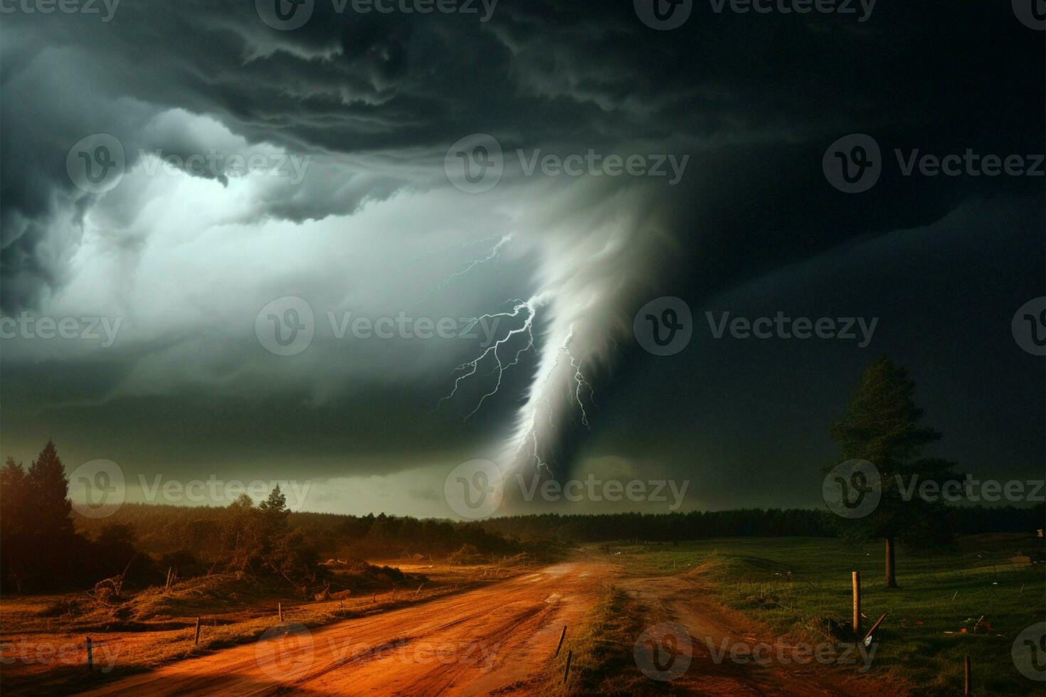 en formidabel tornado, en virvel av enorma styrka och förödelse ai genererad foto