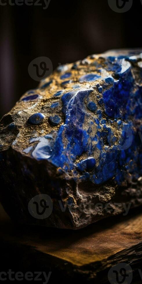 närbild Foto av lapis lazuli mineral sten, makro. generativ ai