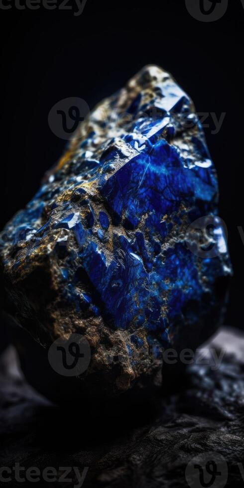 närbild Foto av lapis lazuli mineral sten, makro. generativ ai