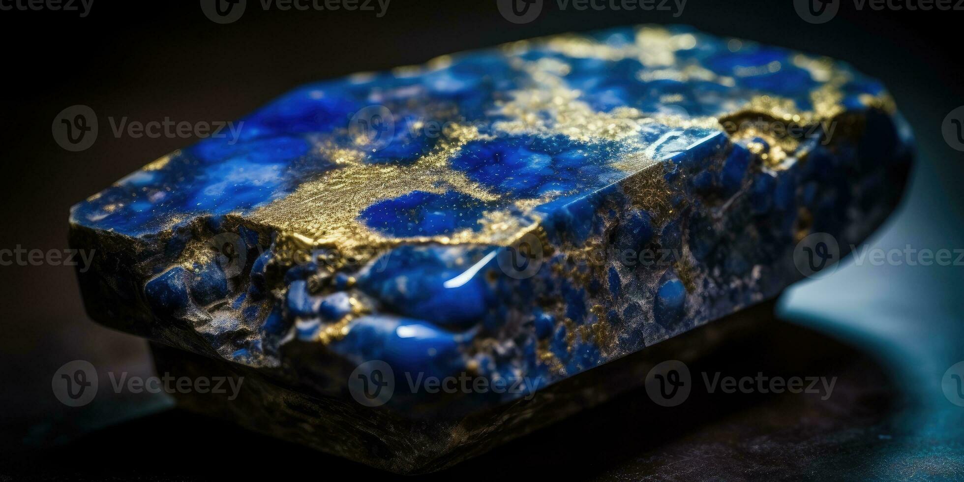 närbild Foto av lapis lazuli mineral sten, makro. generativ ai