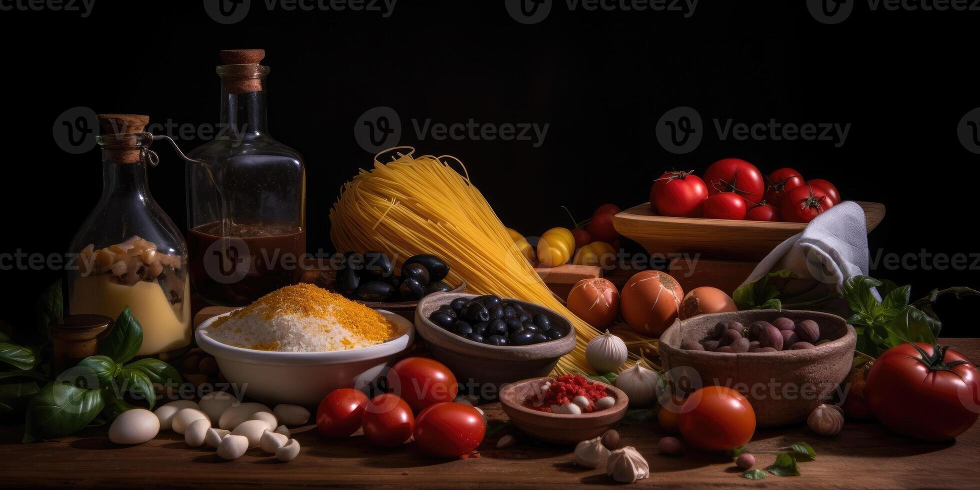 italiensk nationell mat. grönsaker och pasta. generativ ai foto