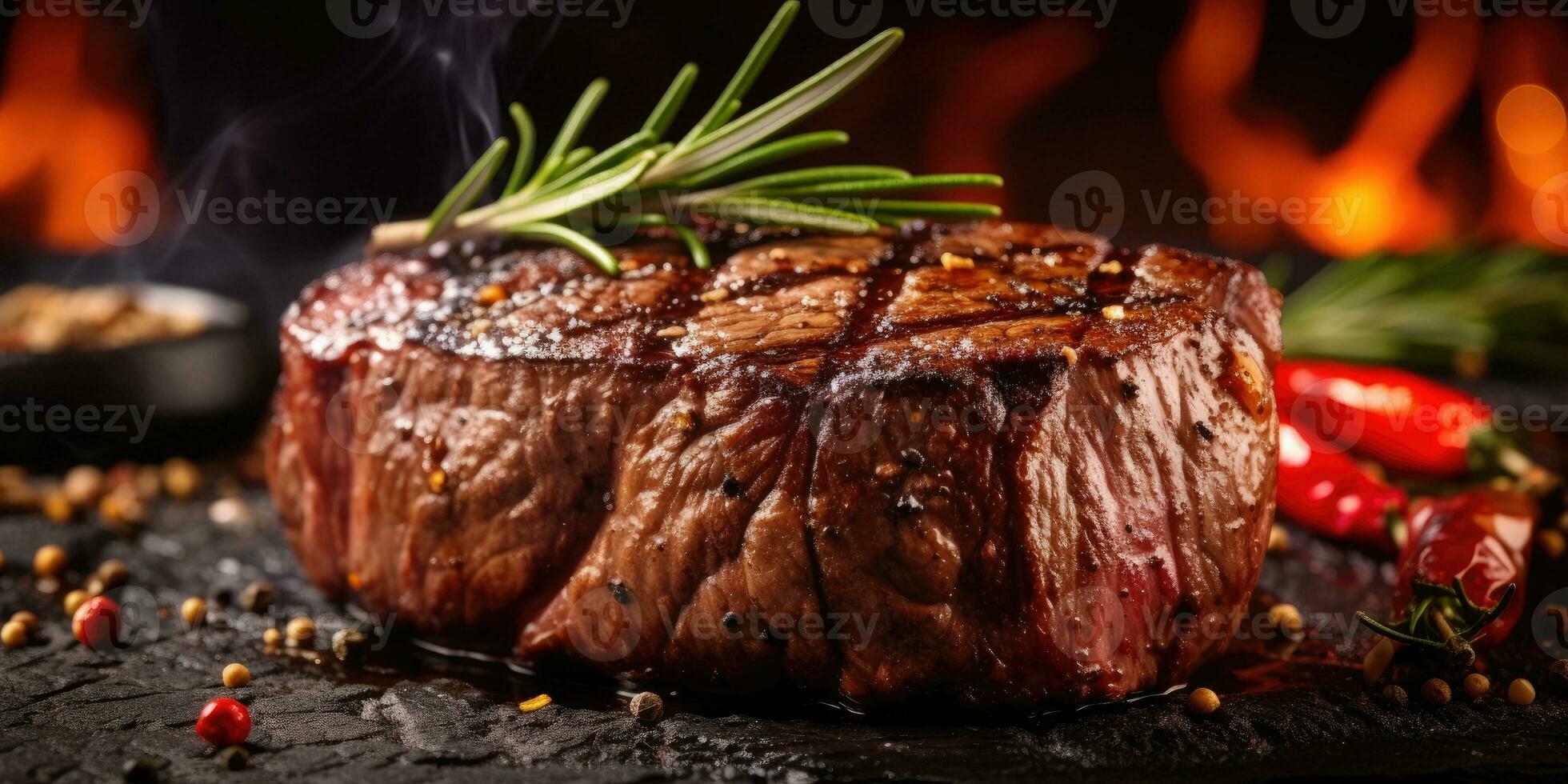 utsökt friterad kött i en restaurang. aptitlig biff på de tabell. generativ ai foto