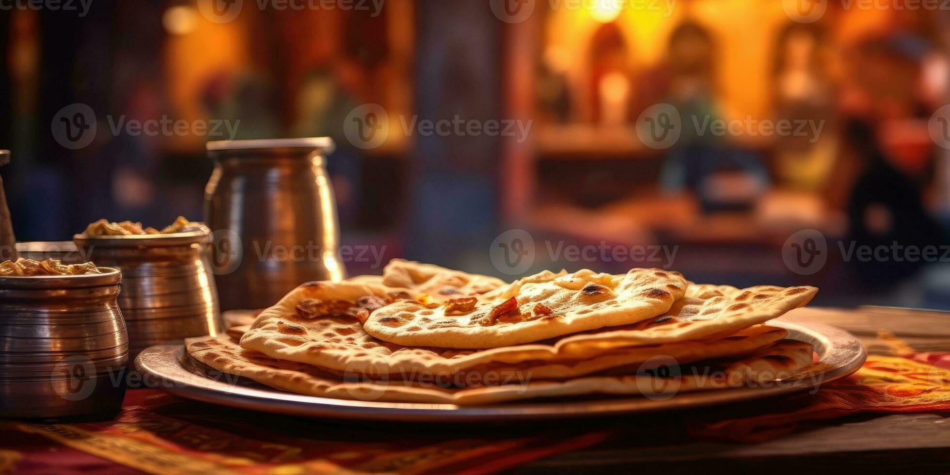 aptitlig indisk chapati, i en restaurang. indisk nationell maträtt. generativ ai foto