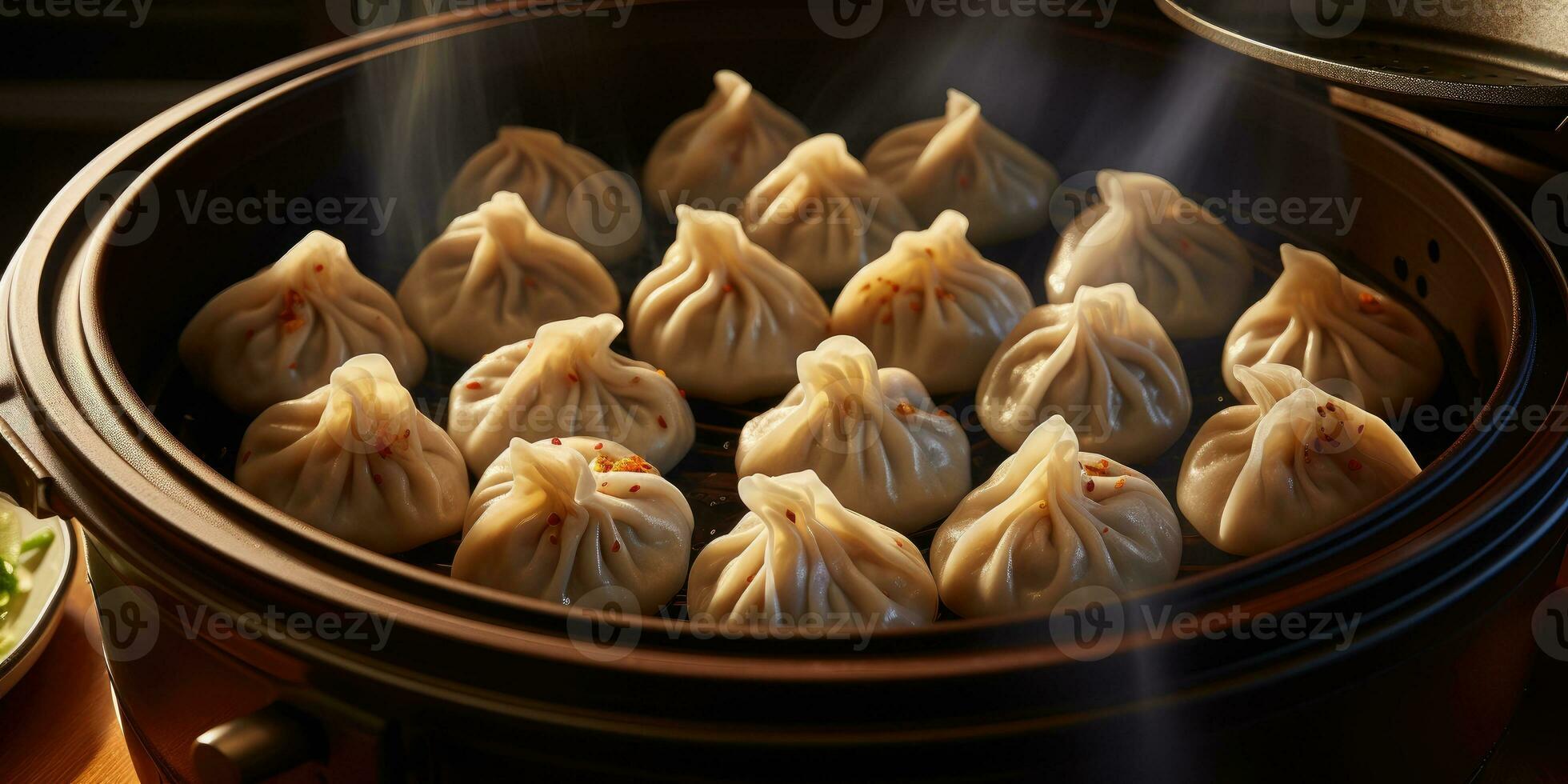 Kinas nationell maträtt, xiao lång bao. maträtt närbild. dumplings. generativ ai foto